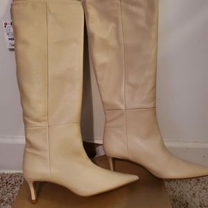 New Zara beige leather kitten heel boots size 8
